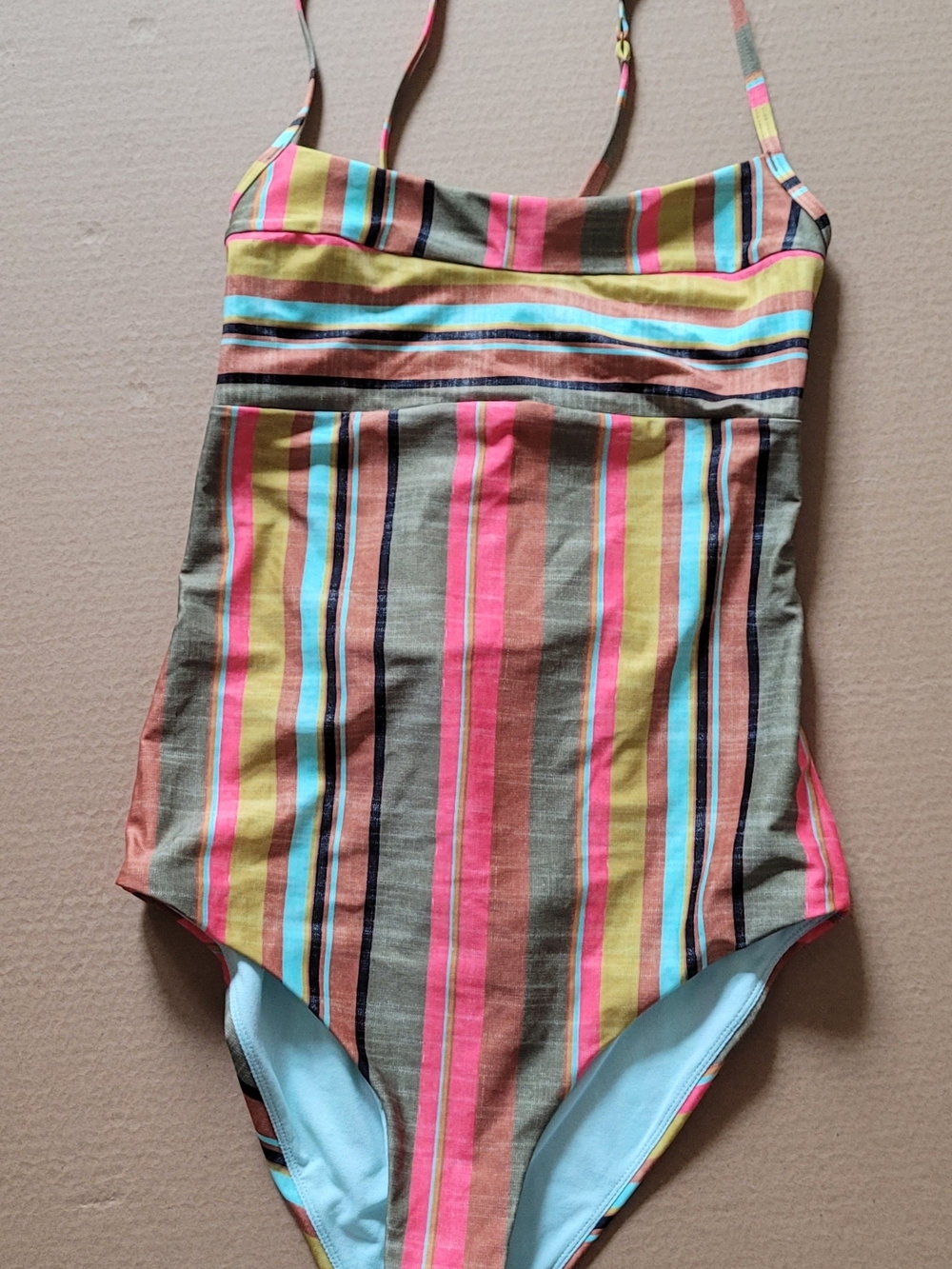 Prana Multicolor Striped One-Piece Swimsuit - Pink, Yellow, Blue, Brown